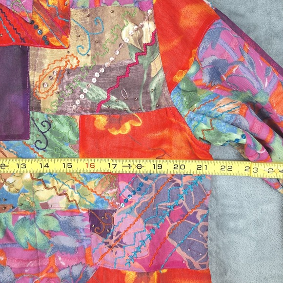 Chicos Jacket 1 Medium Silk Patchwork Artsy Art To Wear Colorful Floral Boho - Picture 5 of 9